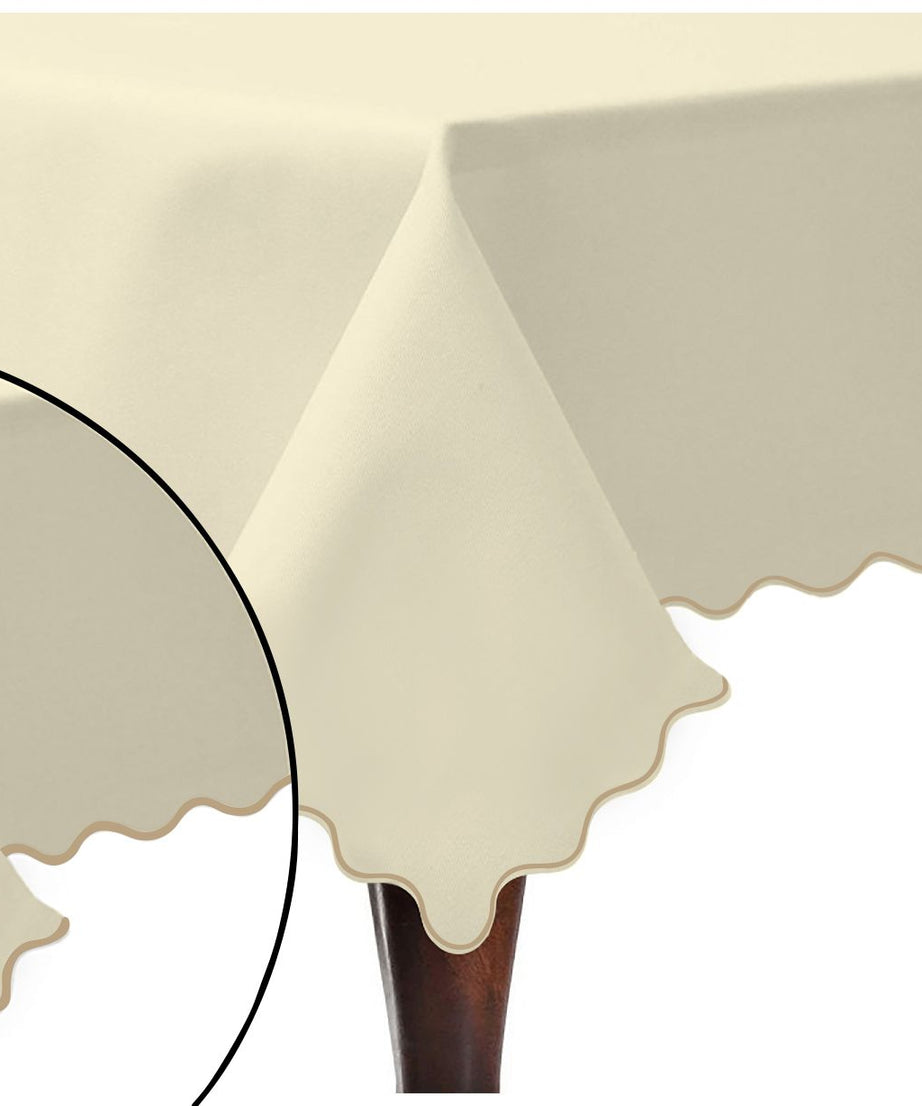 Scallop Embroidery Sateen Cotton Solid Table Cloth - Ivory
