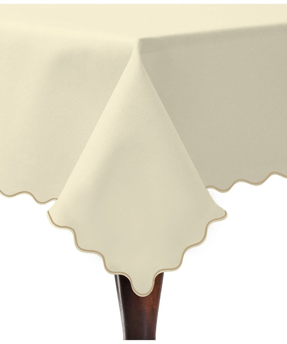 Scallop Embroidery Sateen Cotton Solid Table Cloth - Ivory