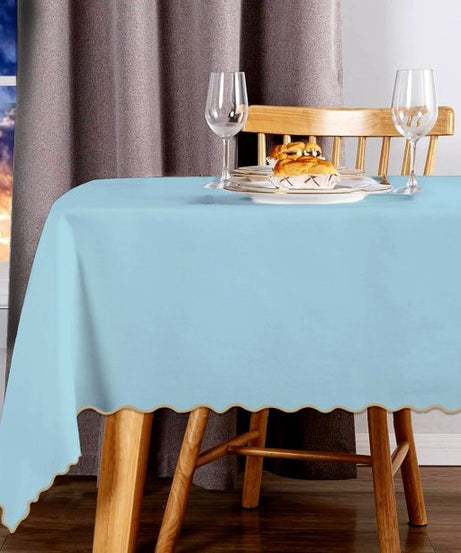 Scallop Embroidery Sateen Cotton Solid Table Cloth - Light Blue
