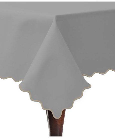 Scallop Embroidery Sateen Cotton Solid Table Cloth - Light Grey