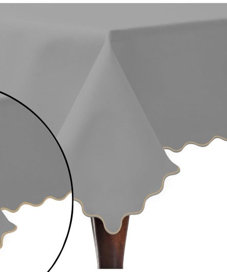 Scallop Embroidery Sateen Cotton Solid Table Cloth - Light Grey