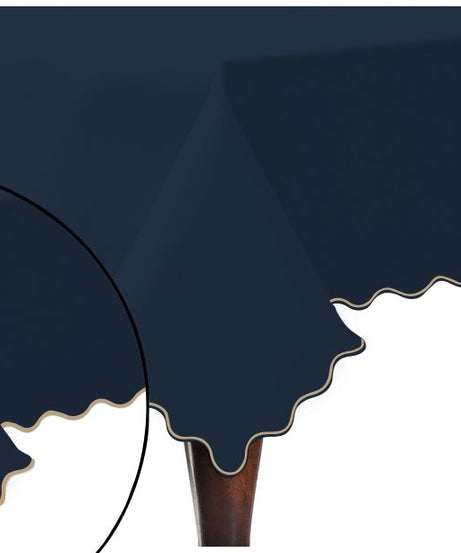 Scallop Embroidery Sateen Cotton Solid Table Cloth - Navy