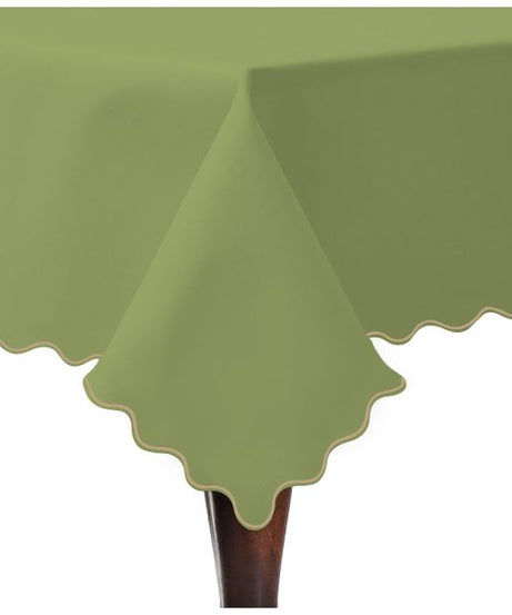 Scallop Embroidery Sateen Cotton Solid Table Cloth - Sage
