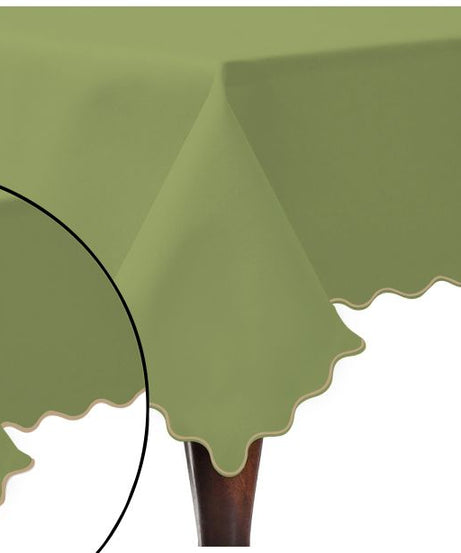 Scallop Embroidery Sateen Cotton Solid Table Cloth - Sage