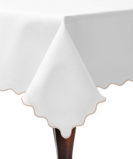 Scallop Embroidery Sateen Cotton Solid Table Cloth