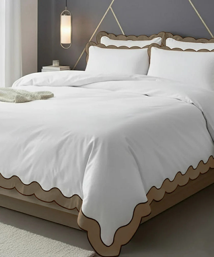 Scalloped & Wavy Applique Embroidery Cotton Duvet Cover Set