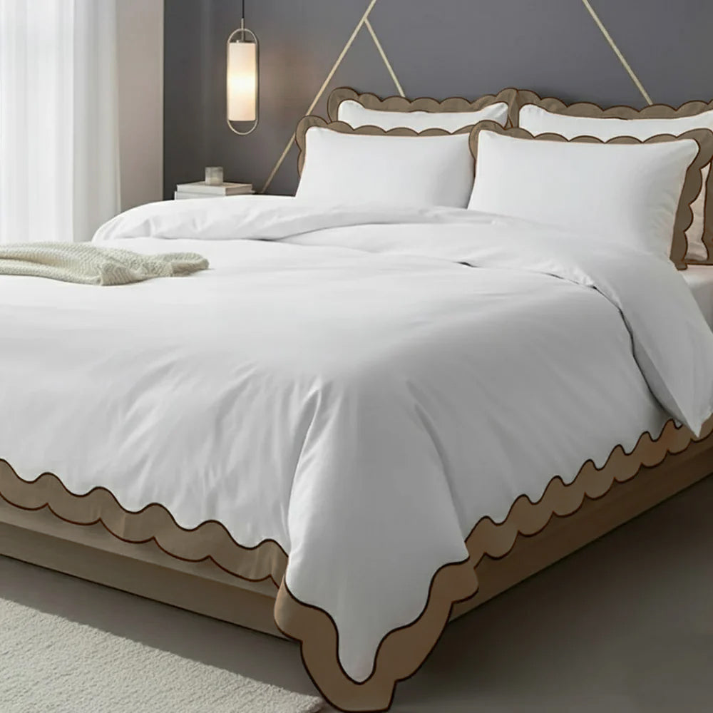 Scalloped & Wavy Applique Embroidery Cotton Duvet Cover Set
