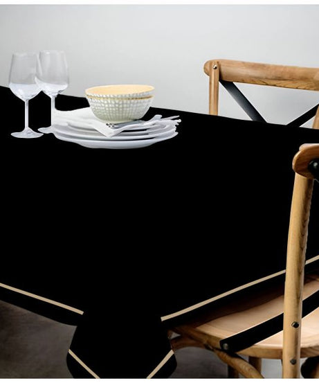 Single Embroidery Border Sateen Cotton Solid Table Cloth - Black