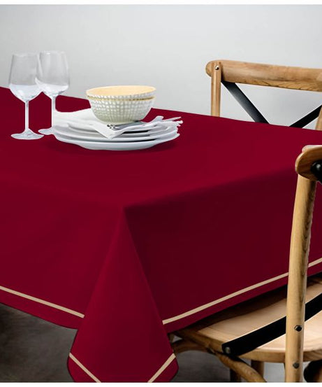 Single Embroidery Border Sateen Cotton Solid Table Cloth - Burgundy