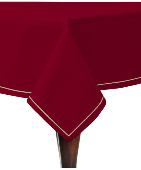 Single Embroidery Border Sateen Cotton Solid Table Cloth - Burgundy