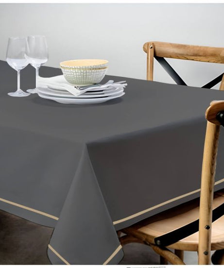 Single Embroidery Border Sateen Cotton Solid Table Cloth - Dark Grey