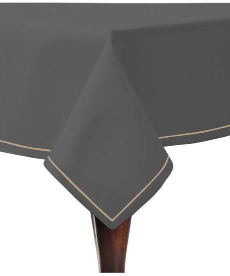 Single Embroidery Border Sateen Cotton Solid Table Cloth - Dark Grey