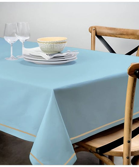 Single Embroidery Border Sateen Cotton Solid Table Cloth - Light Blue