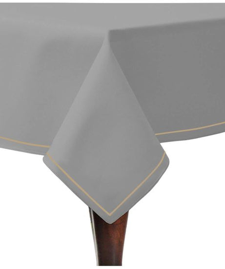 Single Embroidery Border Sateen Cotton Solid Table Cloth - Light Grey