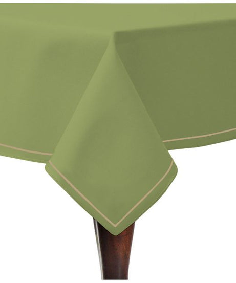 Single Embroidery Border Sateen Cotton Solid Table Cloth - Sage