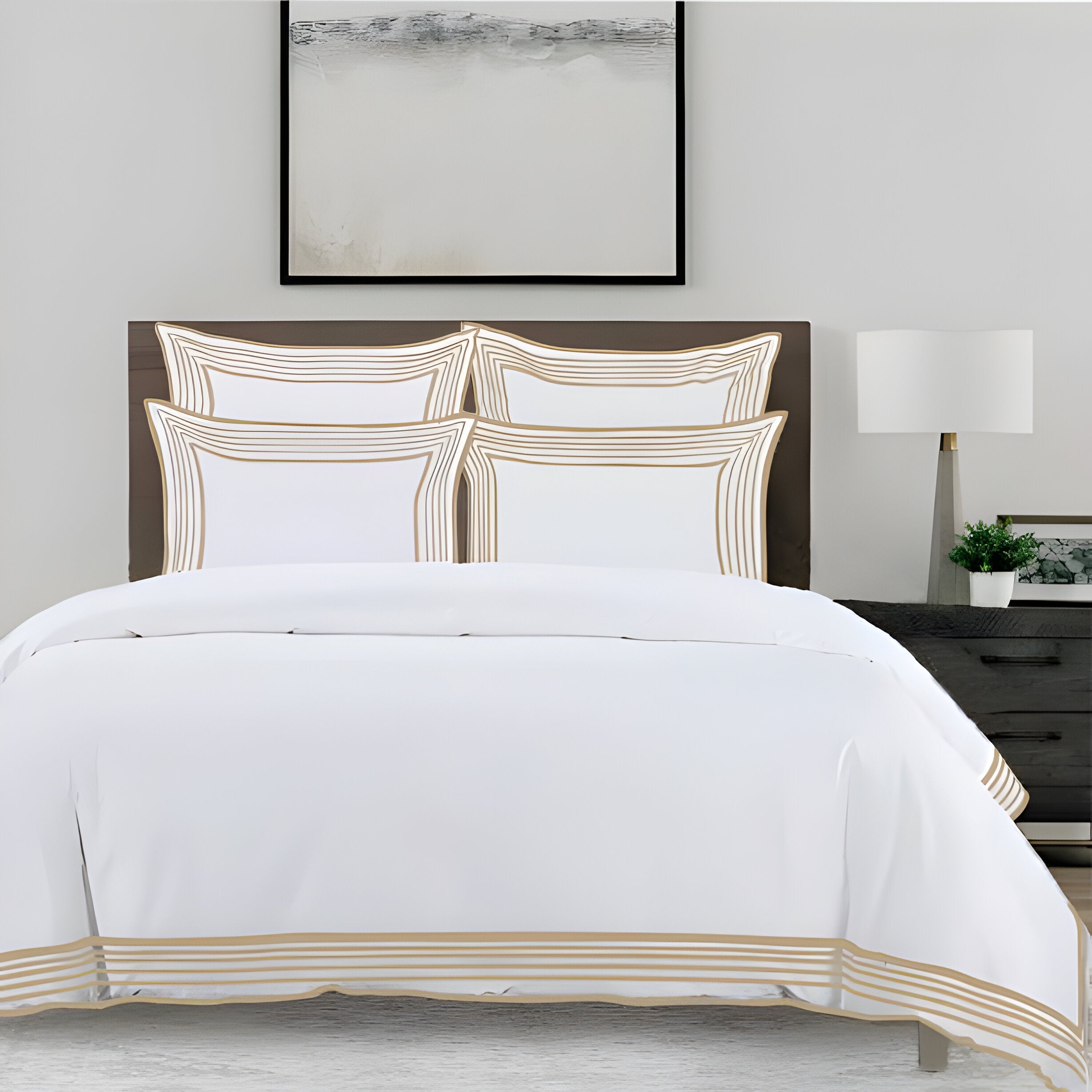 Smart Border 400TC Cotton Embroidery Sateen Solid Duvet Cover Set