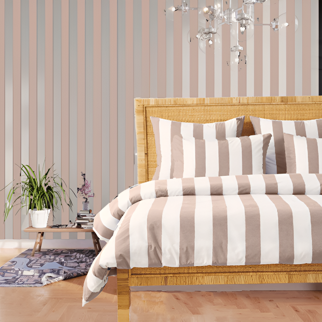 400TC Stripe Border Frame Cotton Sateen Duvet Cover Set
