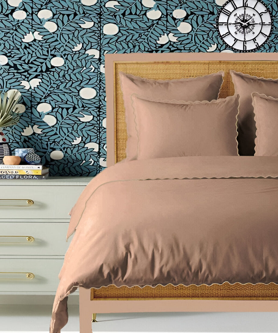 Taupe 400TC Cotton Small Scallop Embroidery Duvet Cover Set