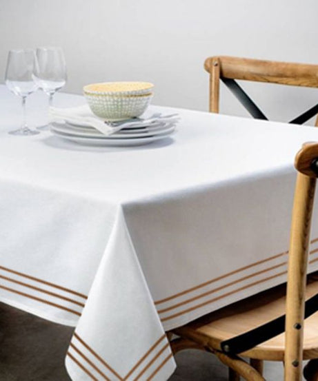 Triple Embroidery Border Sateen Poly Cotton Solid Table Cloth