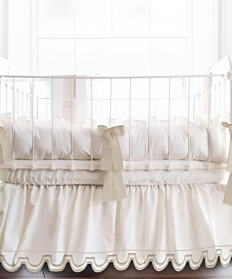U Shape Scallop Embroidery Cotton Gathered Crib Skirt