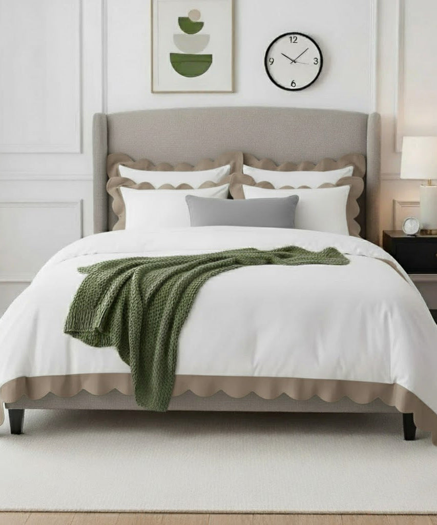Wavy Applique Embroidery Cotton Duvet Cover Set