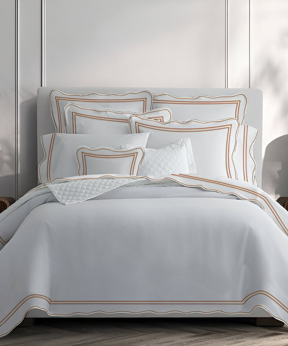 400TC Wavy Embroidery & Border Cotton Sateen Solid Duvet Cover Set