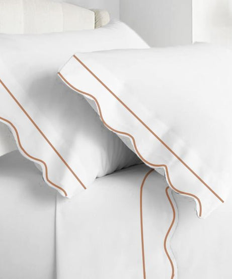 400TC Cotton Scallop Embroidery & Border Sateen Solid Sheet Set