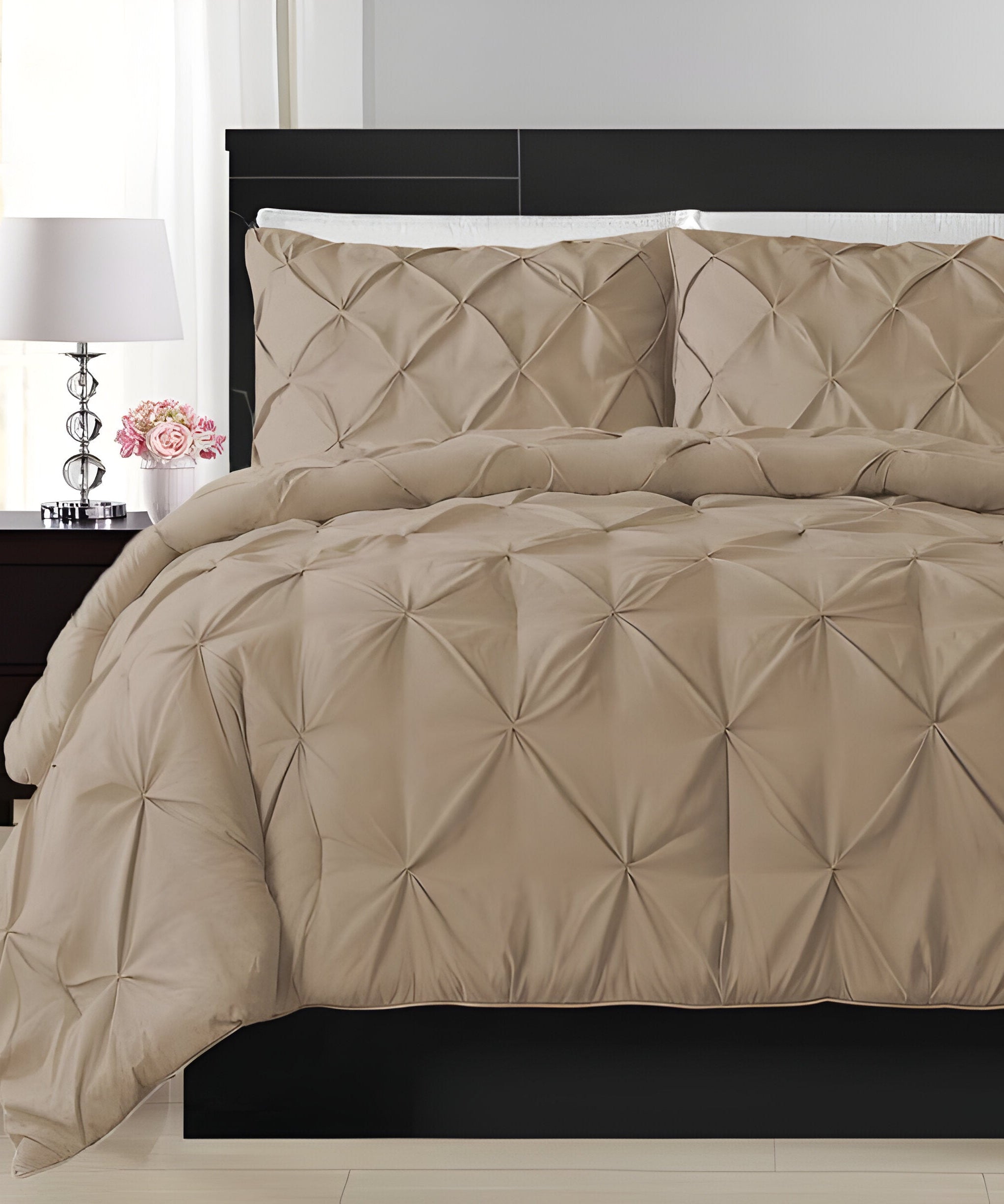 400TC Cotton Pintuck Sateen Solid Duvet Cover Set