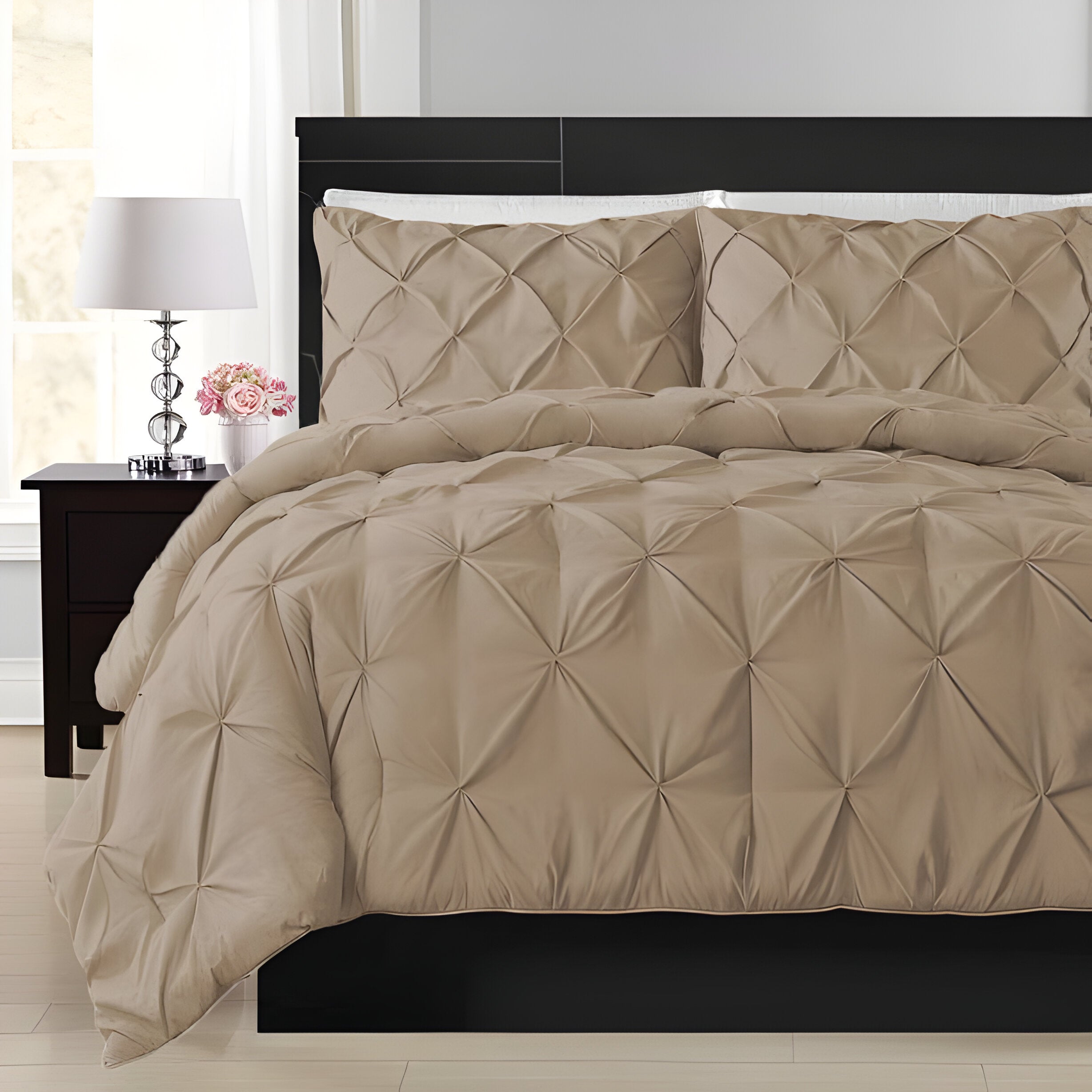 400TC Cotton Pintuck Sateen Solid Duvet Cover Set