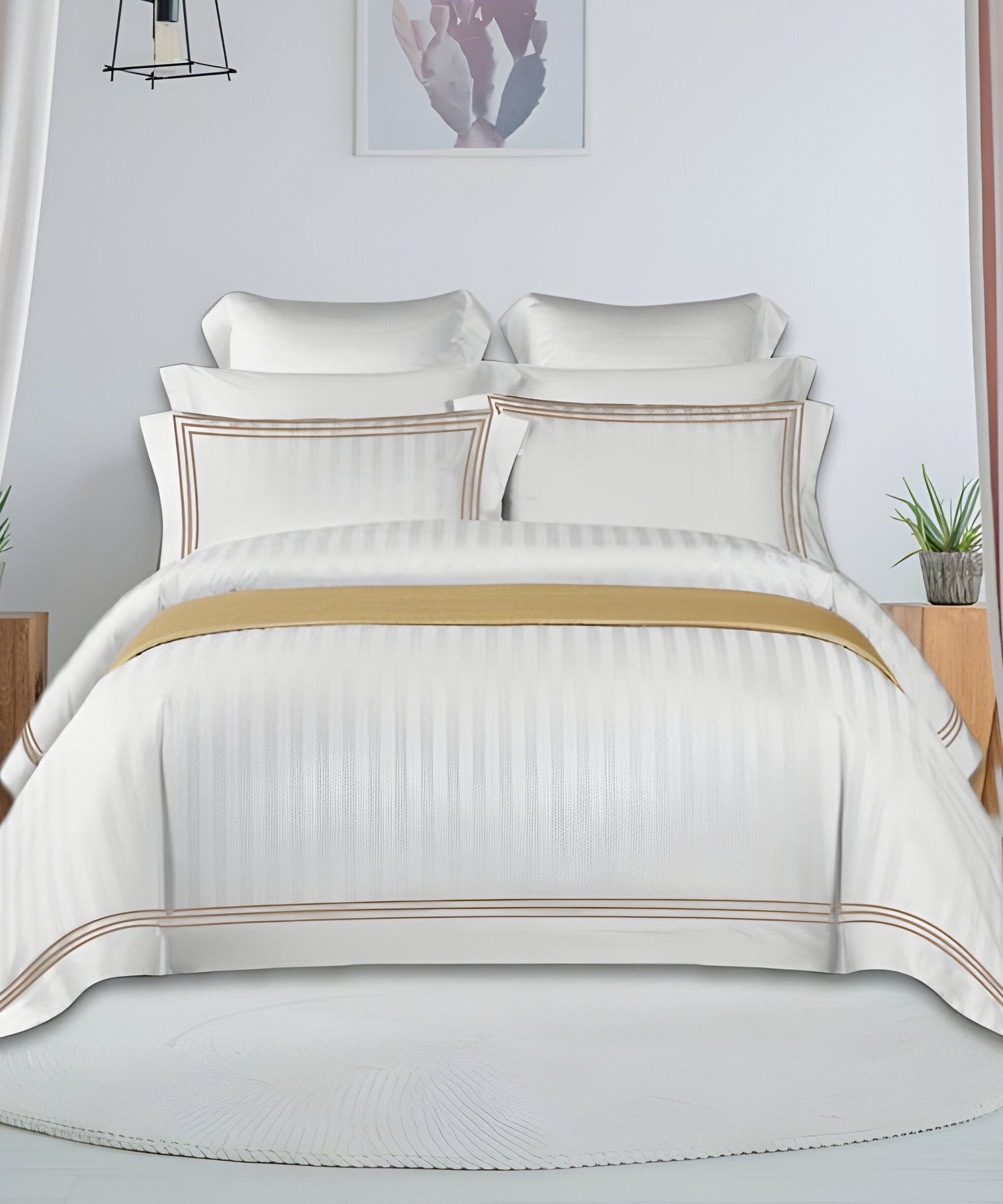 400TC Cotton Sateen Triple Edge Embroidery Stripe Duvet Cover Set