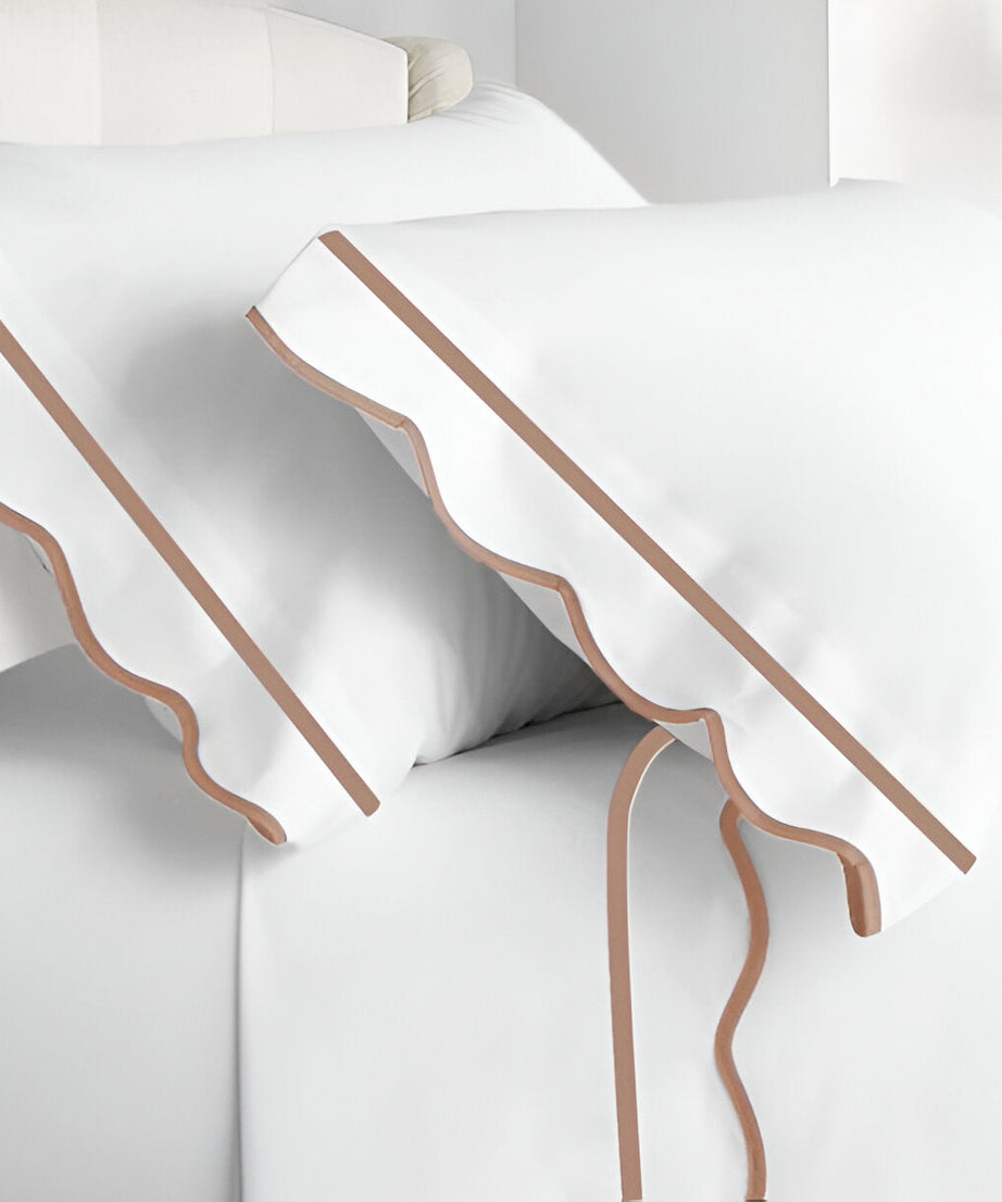 400TC Cotton Scallop Embroidery & Border Sateen Solid Pillowcases (Set Of 2)