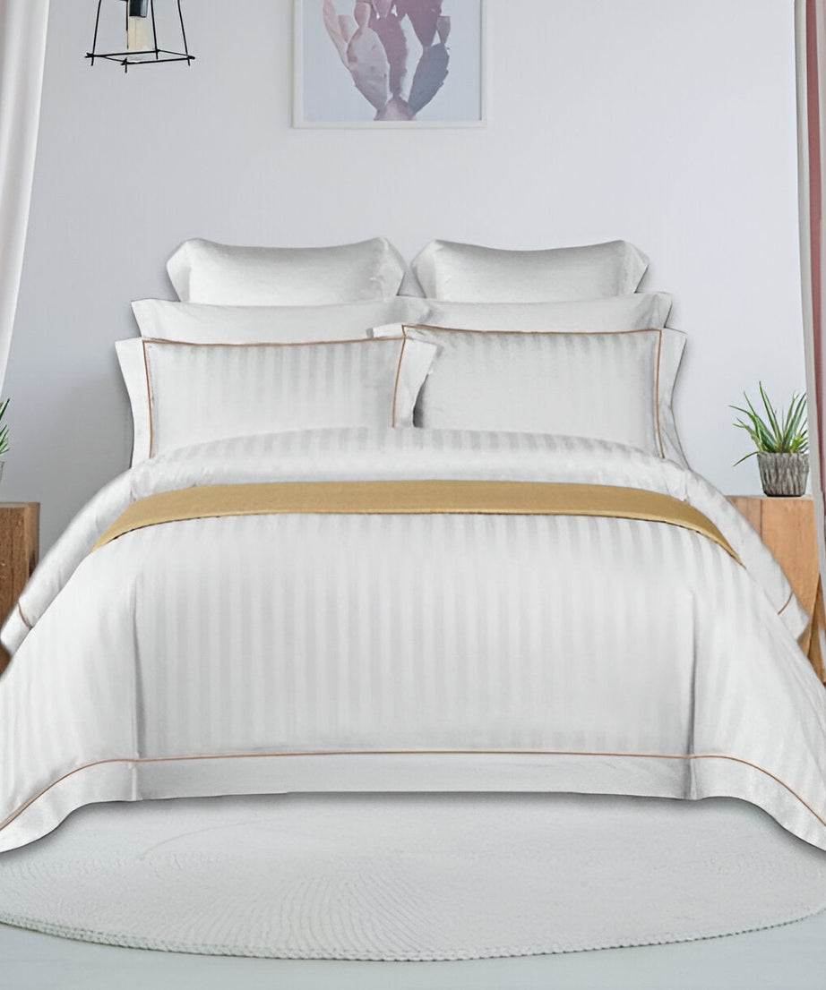 400TC Cotton Single Edge Embroidery Sateen Stripe Duvet Cover Set