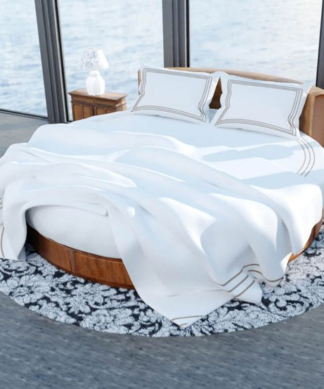 400TC Cotton Triple Embroidery Sateen Solid Round Duvet Cover Set