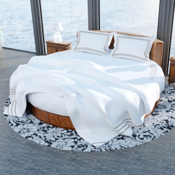 400TC Cotton Triple Embroidery Sateen Solid Round Duvet Cover Set