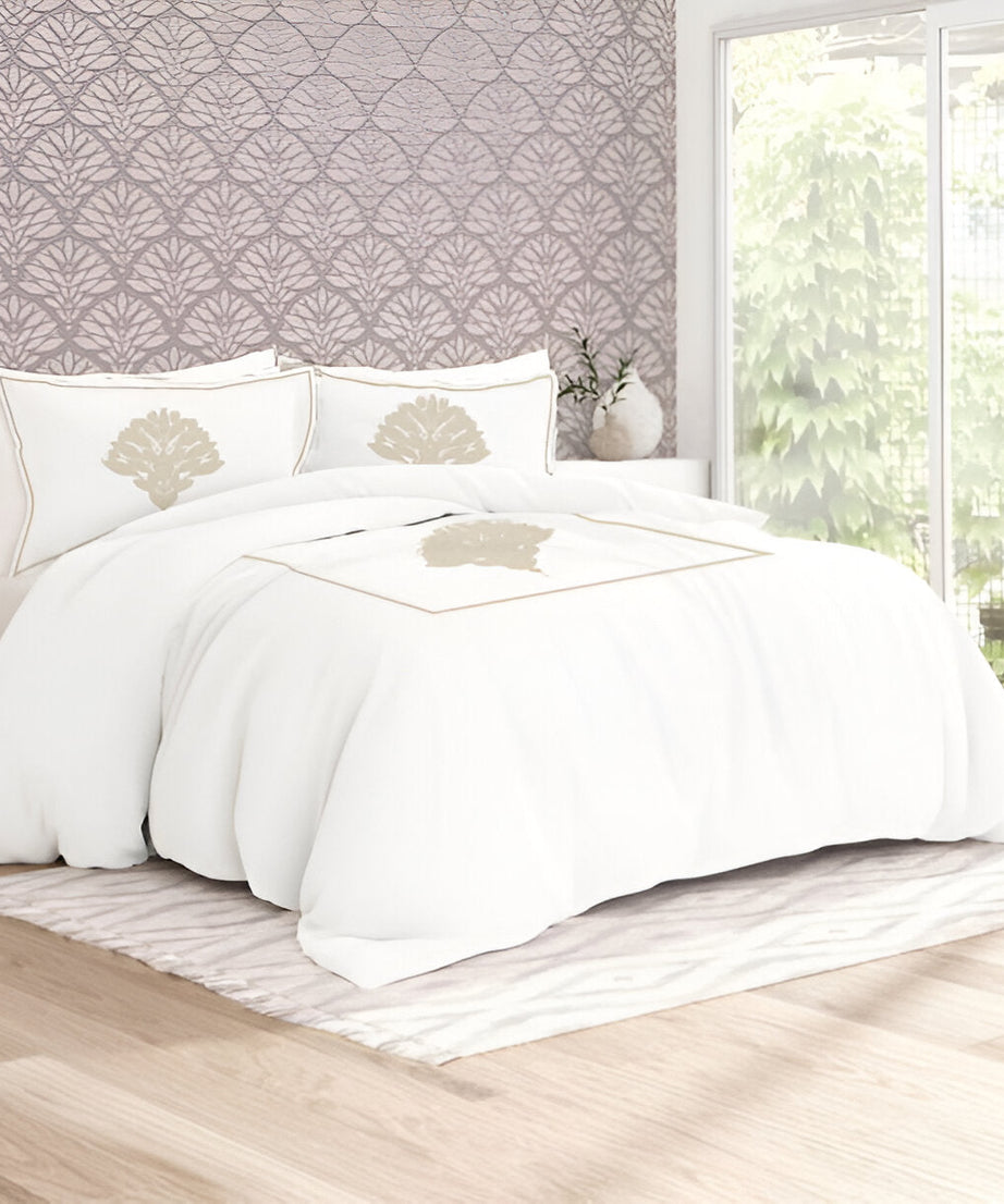 Leafy Embroidered Cotton Sateen Duvet Cover Set