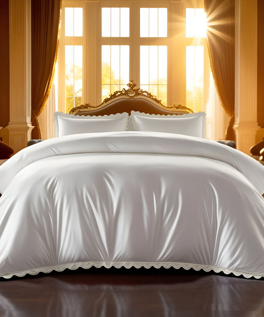 400TC U Shape Scallop Embroidery Cotton Duvet Cover Set