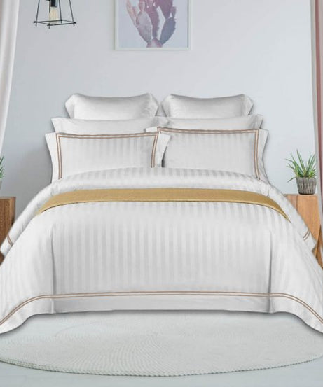 400TC Cotton Double Edge Embroidery Sateen Stripe Duvet Cover Set