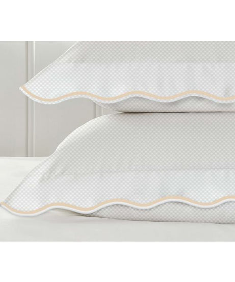 400TC Cotton Scallop Embroidery Sateen Microcheck Duvet Cover Set