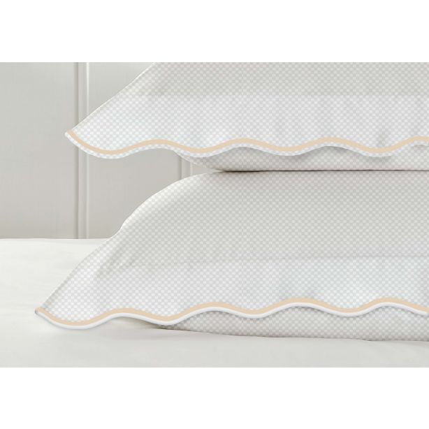 400TC Cotton Scallop Embroidery Sateen Microcheck Duvet Cover Set