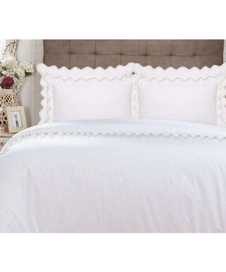 400TC Cotton Scallop Embroidery Sateen Microcheck Duvet Cover Set