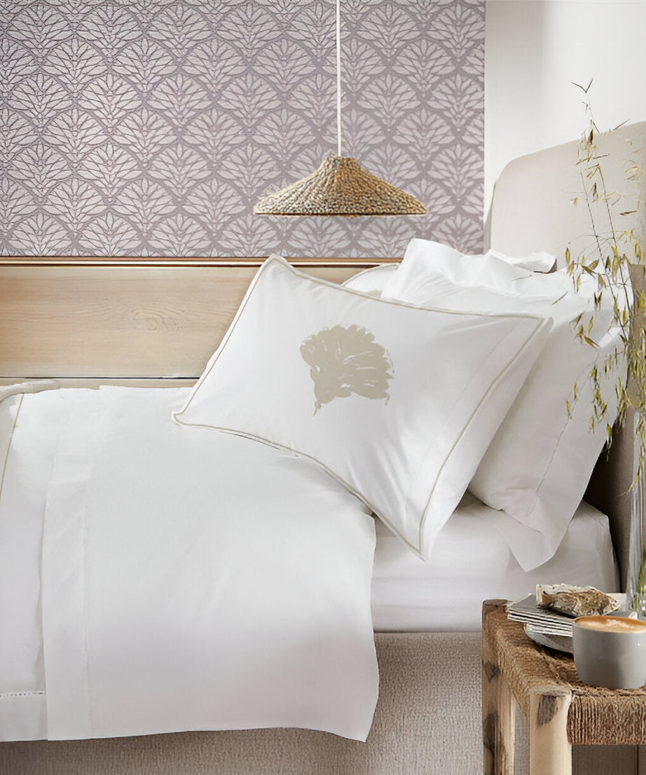 Leafy Embroidered Cotton Sateen Duvet Cover Set