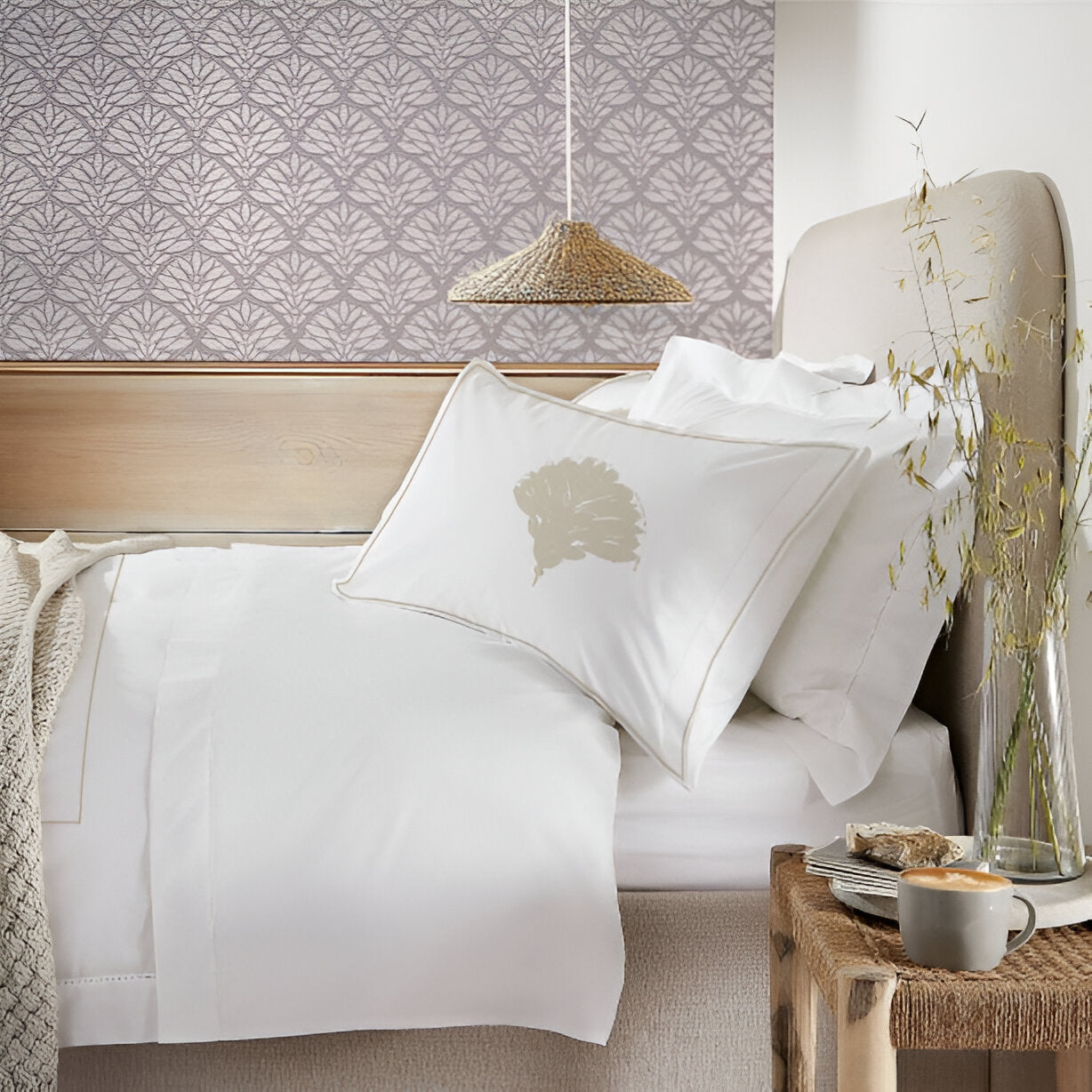 Leafy Embroidered Cotton Sateen Duvet Cover Set
