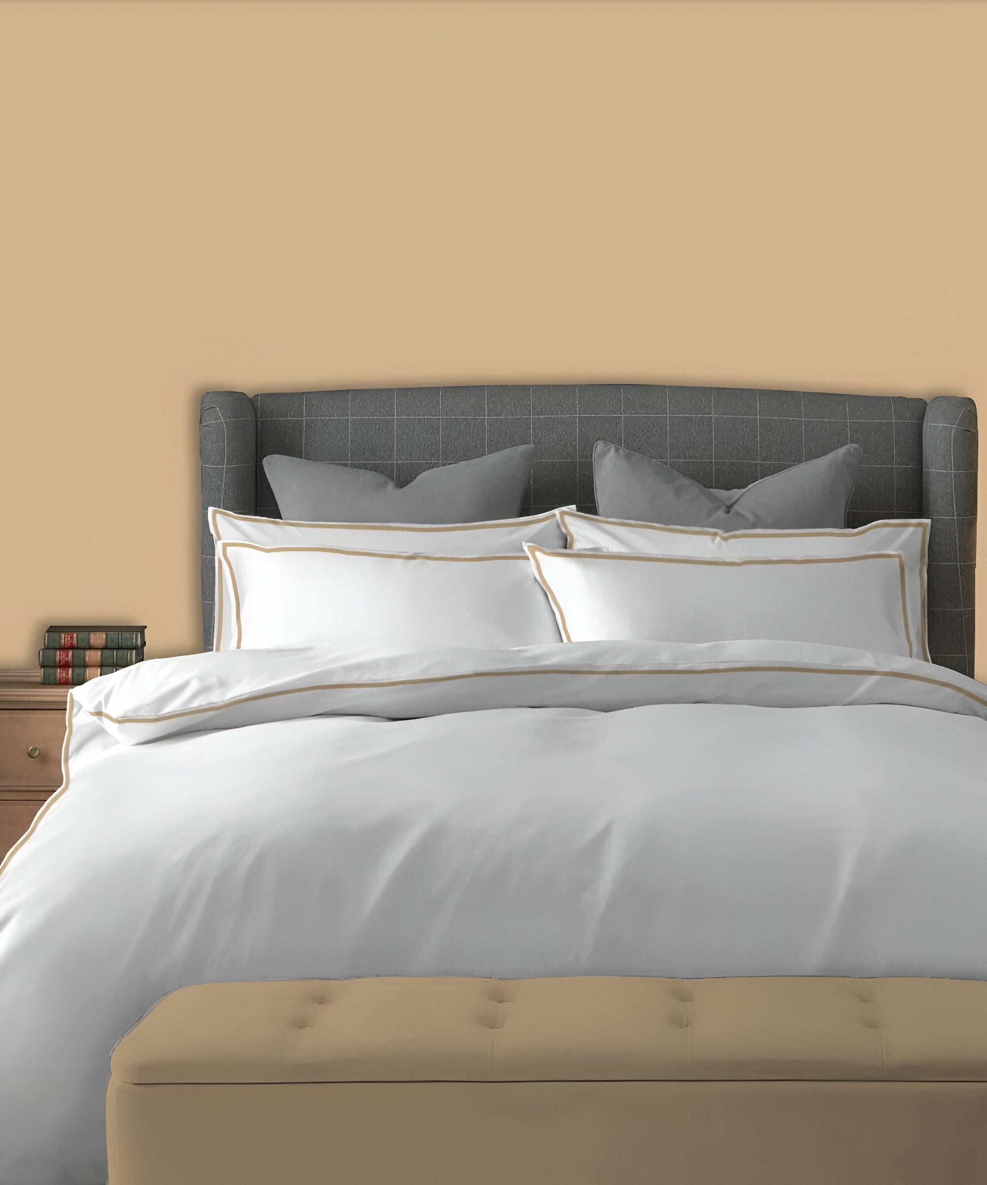 400TC Embroidery Cotton Sateen Solid Duvet Cover Set