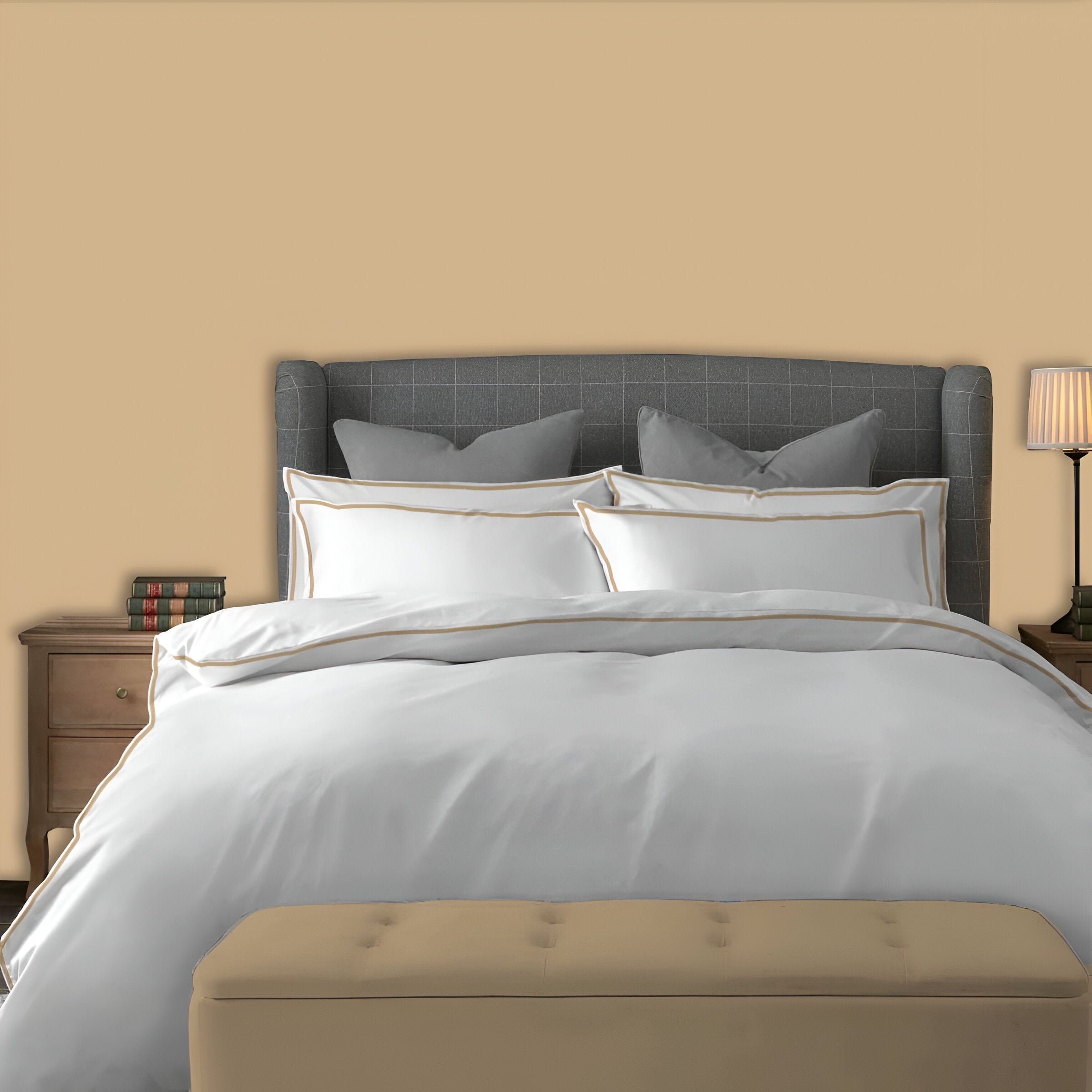 400TC Embroidery Cotton Sateen Solid Duvet Cover Set