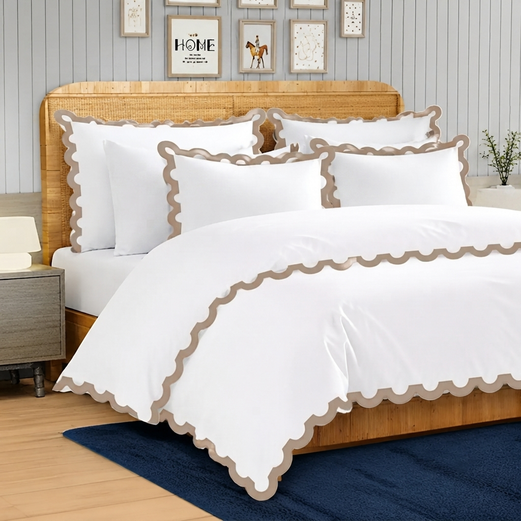 400TC U Shape Applique Embroidery Cotton Duvet Cover Set