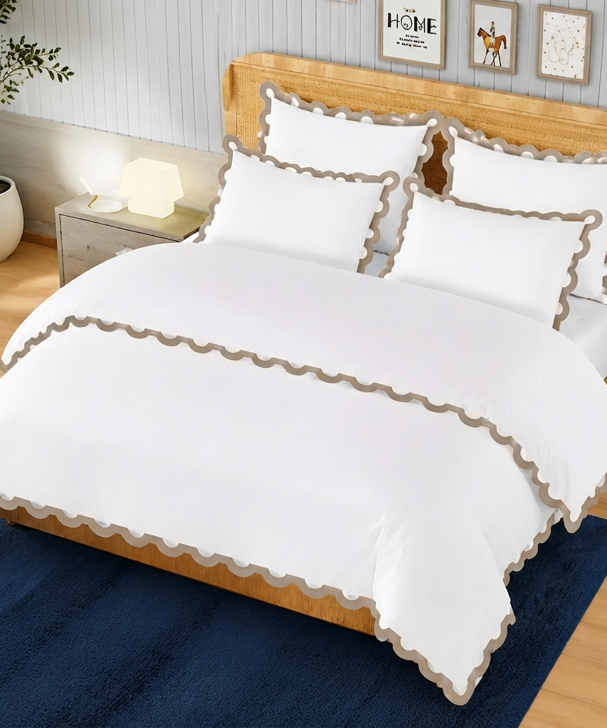 400TC U Shape Applique Embroidery Cotton Duvet Cover Set