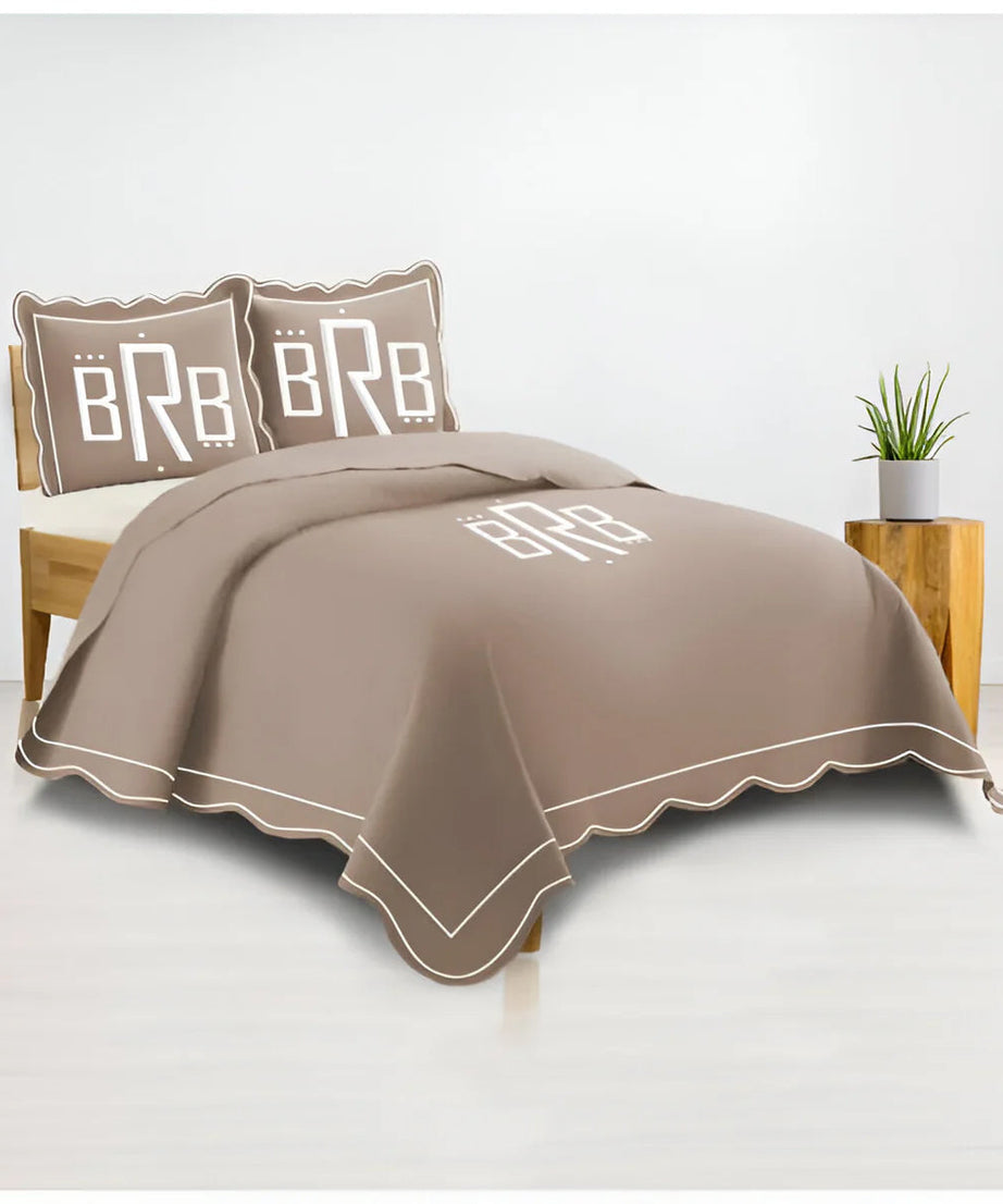 Monogram 400TC Luxurious Wavy Embroidery & Border Cotton Sateen Duvet Cover Set