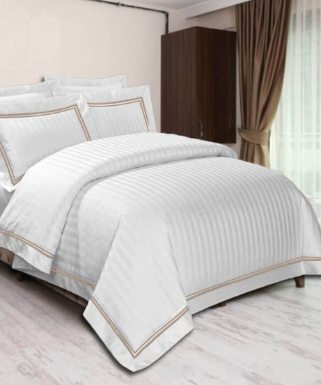 400TC Cotton Double Edge Embroidery Sateen Stripe Duvet Cover Set