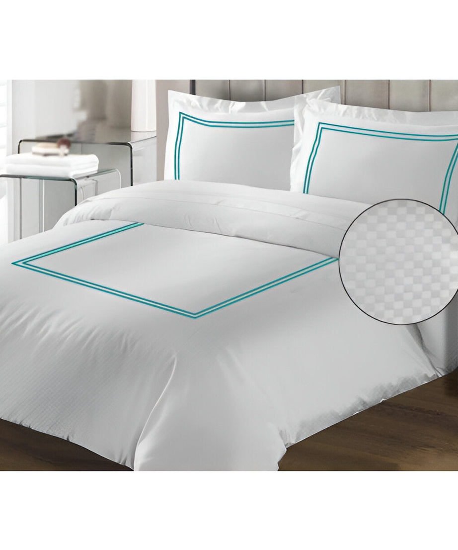 400TC Cotton Double Embroidery Sateen Microcheck Duvet Cover Set