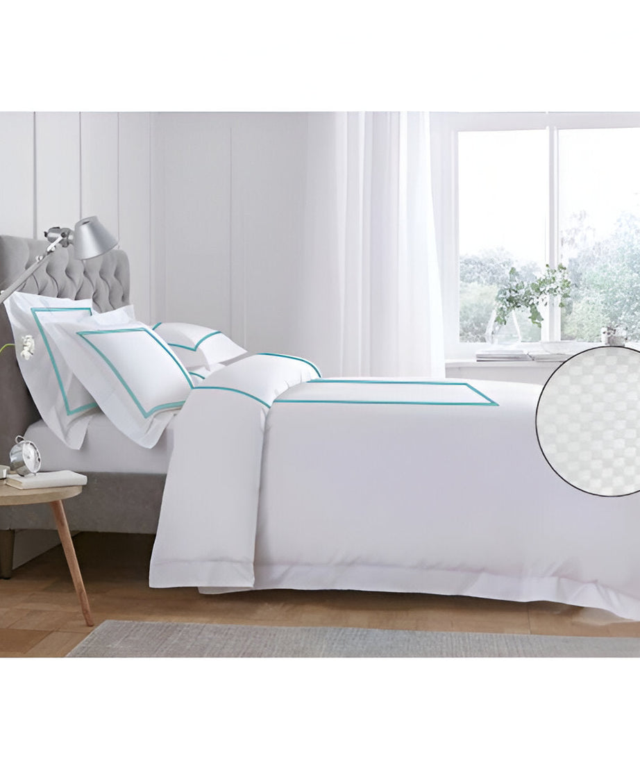 400TC Cotton Double Embroidery Sateen Microcheck Duvet Cover Set